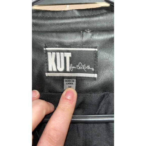 Women’s Kut from the Kloth black faux leather open front moto jacket casual fall - Picture 6 of 8